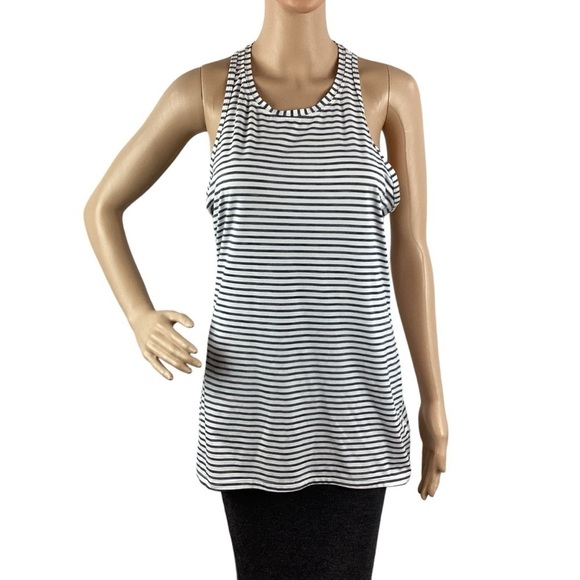 Athleta High Neck Heather Stripe Chi Tank Size S Navy Striipe - Picture 1 of 7